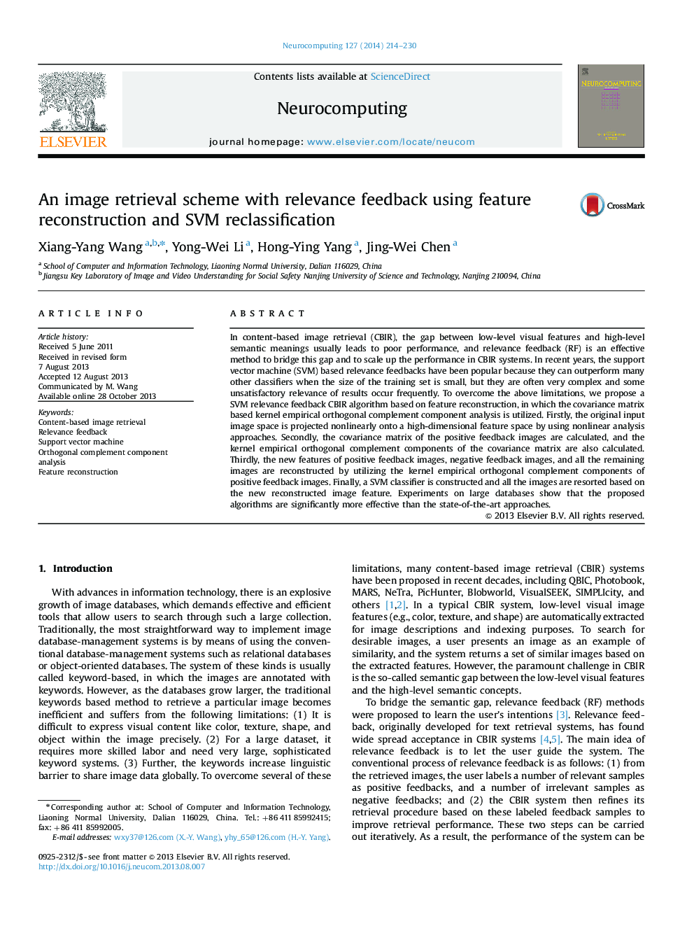 An image retrieval scheme with relevance feedback using feature reconstruction and SVM reclassification