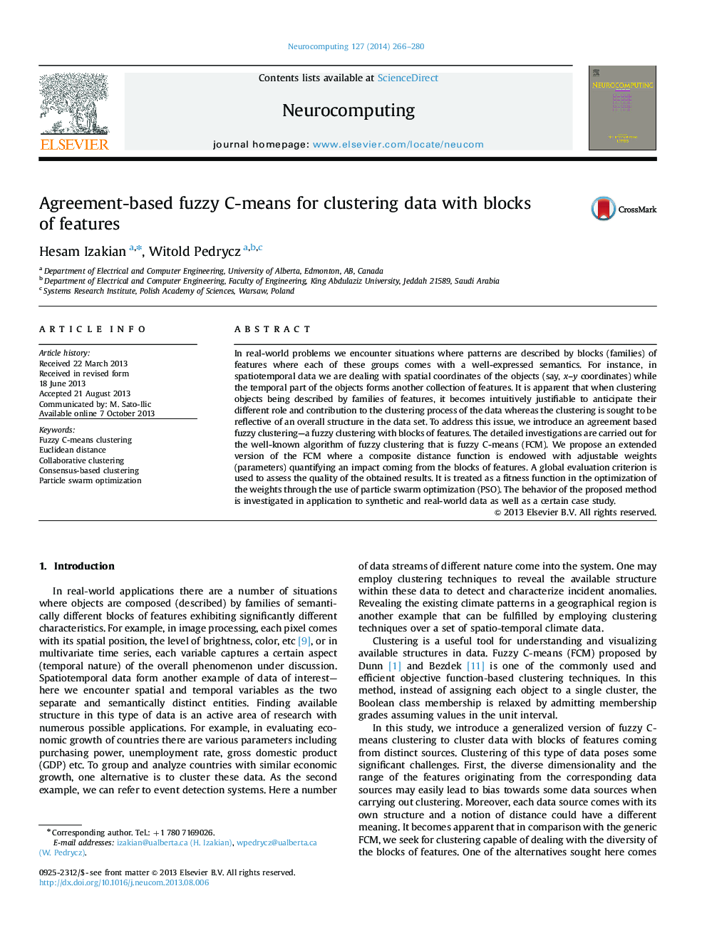 Agreement-based fuzzy C-means for clustering data with blocks of features