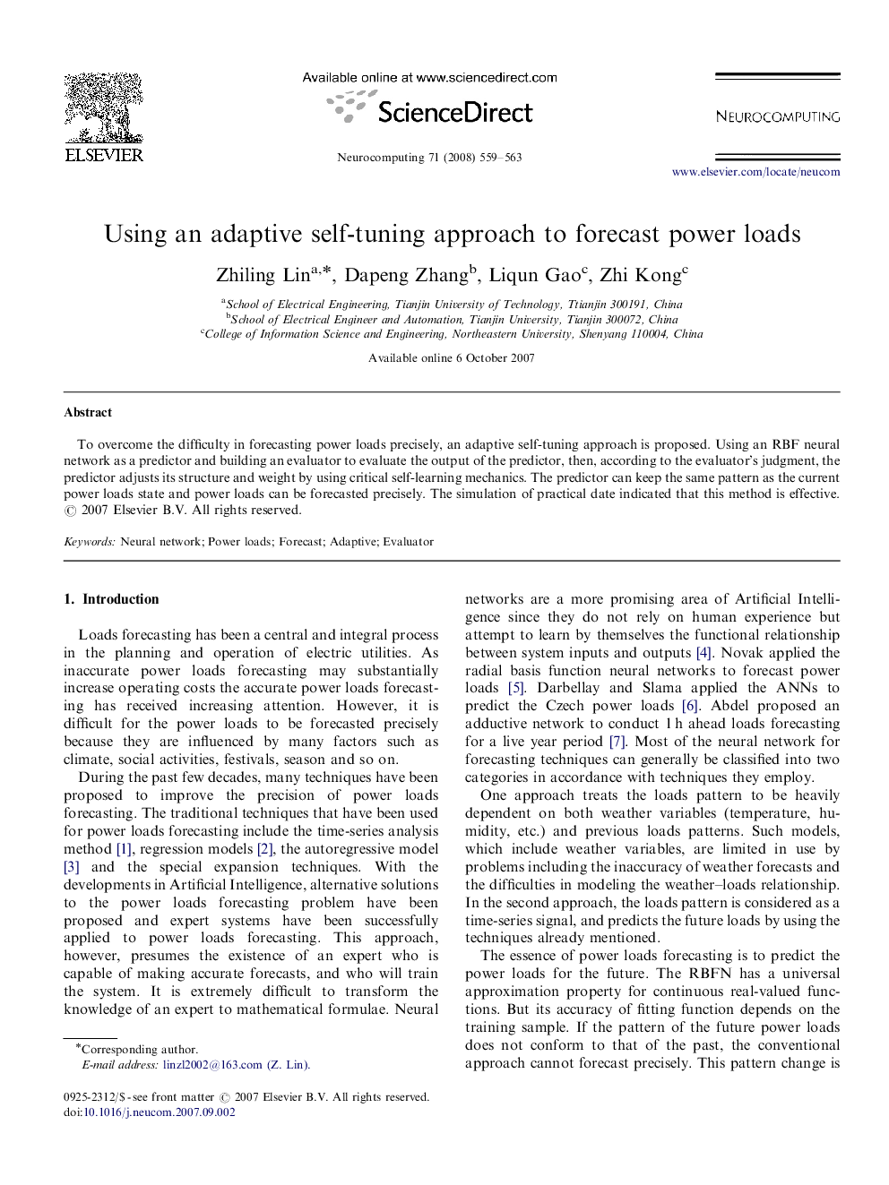 Using an adaptive self-tuning approach to forecast power loads