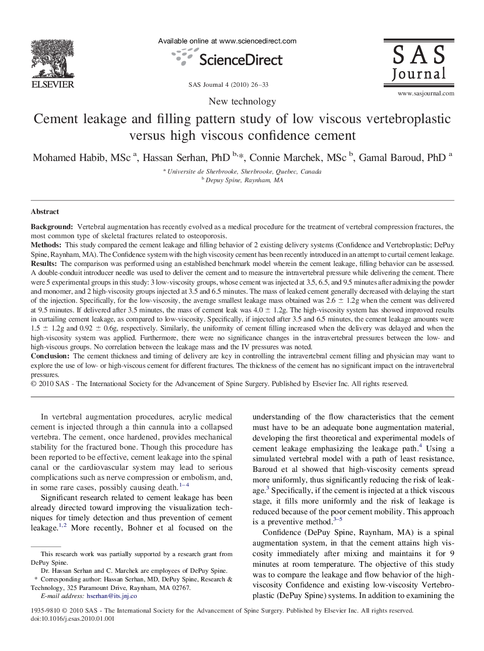 Cement leakage and filling pattern study of low viscous vertebroplastic versus high viscous confidence cement