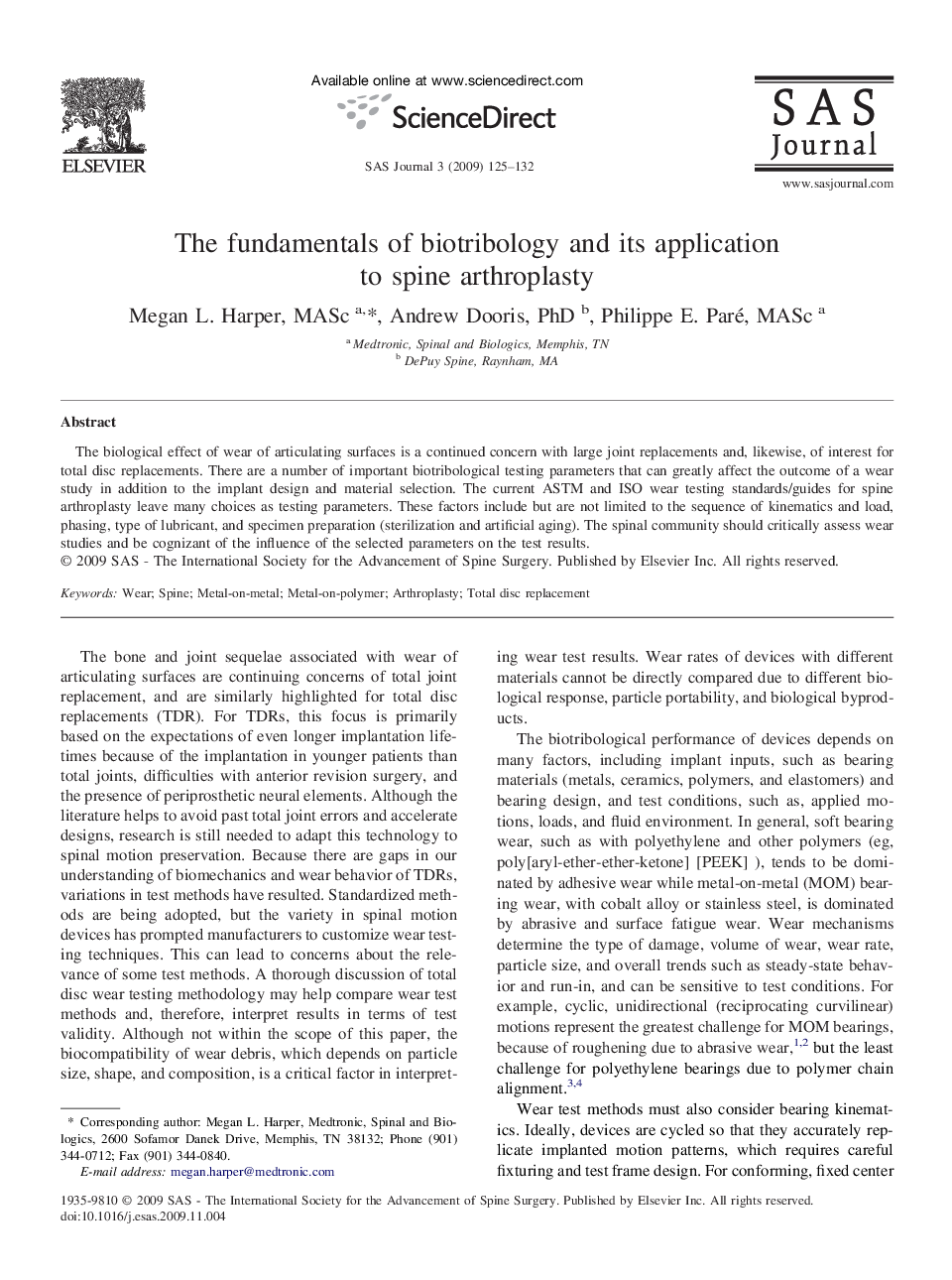 The fundamentals of biotribology and its application to spine arthroplasty