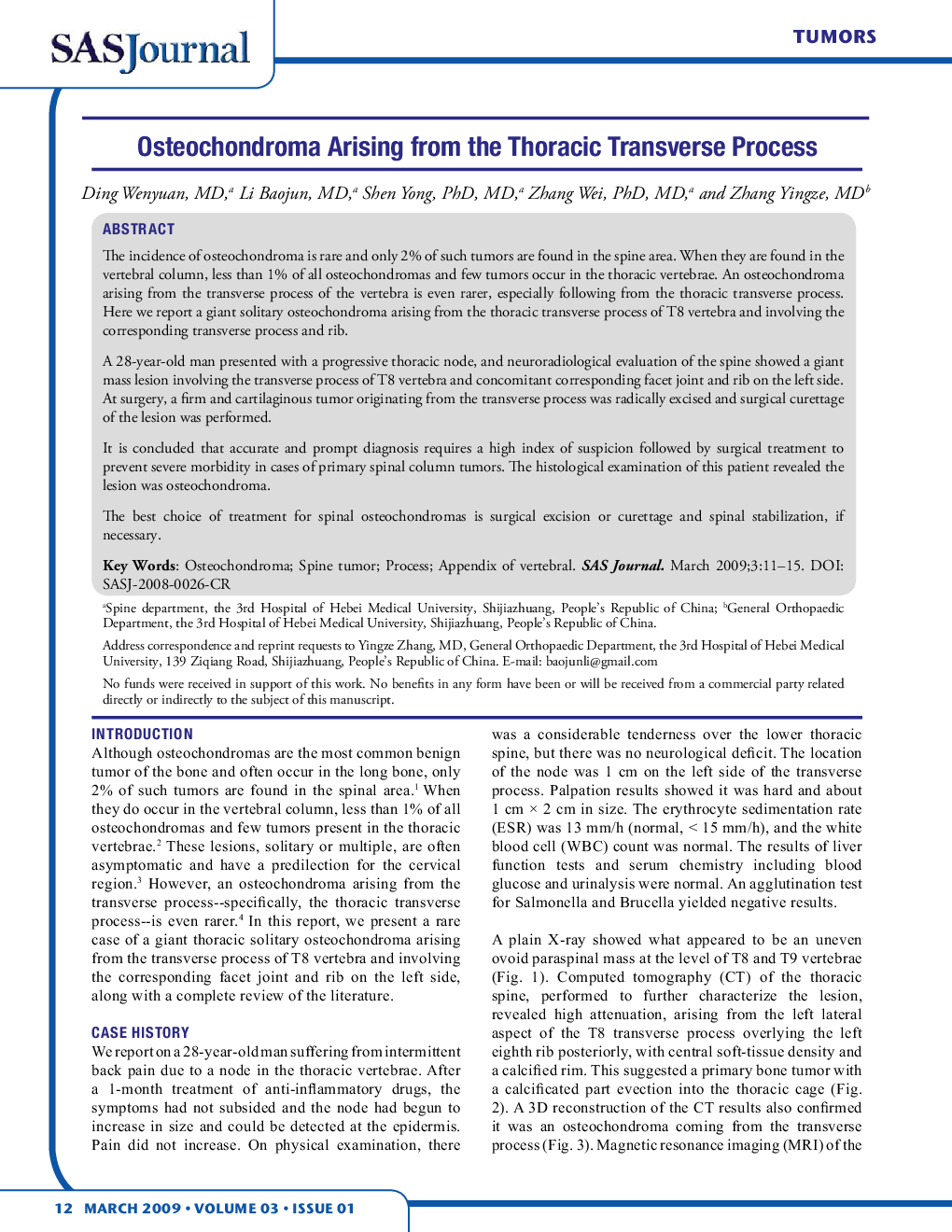 Osteochondroma Arising from the Thoracic Transverse Process