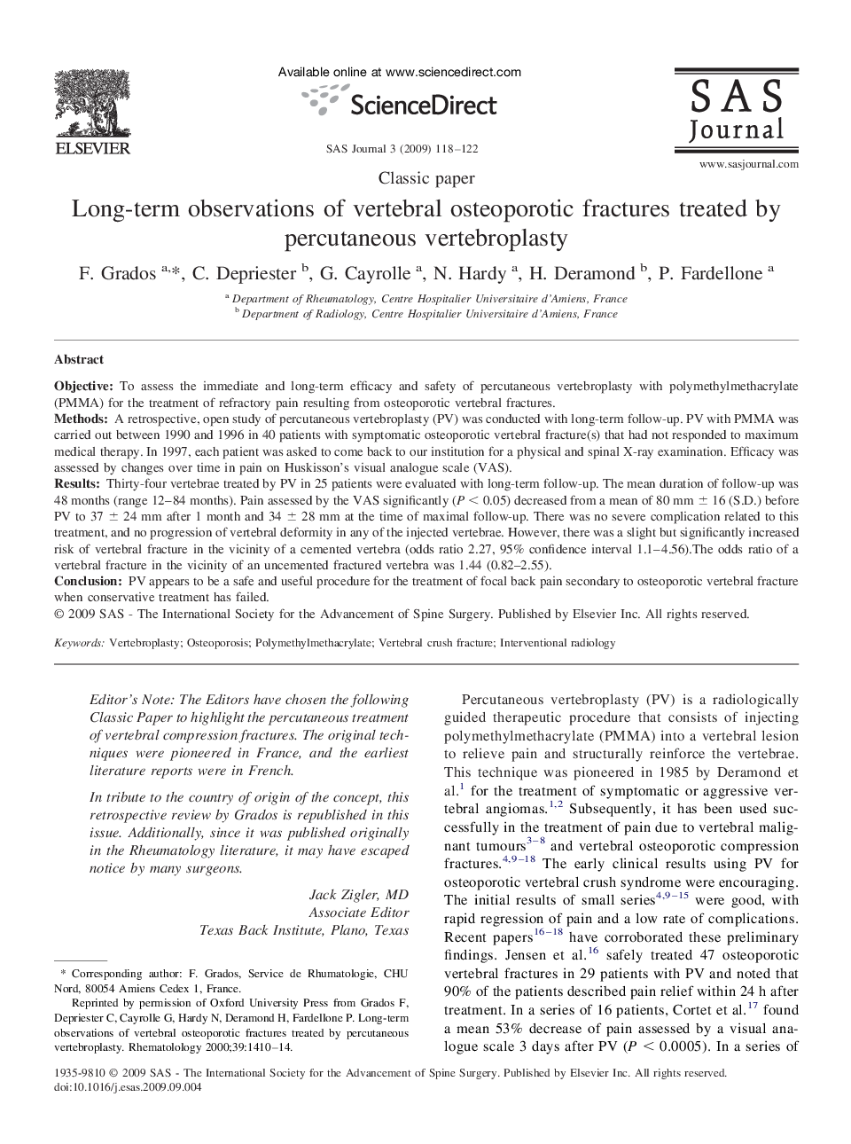 Long-term observations of vertebral osteoporotic fractures treated by percutaneous vertebroplasty