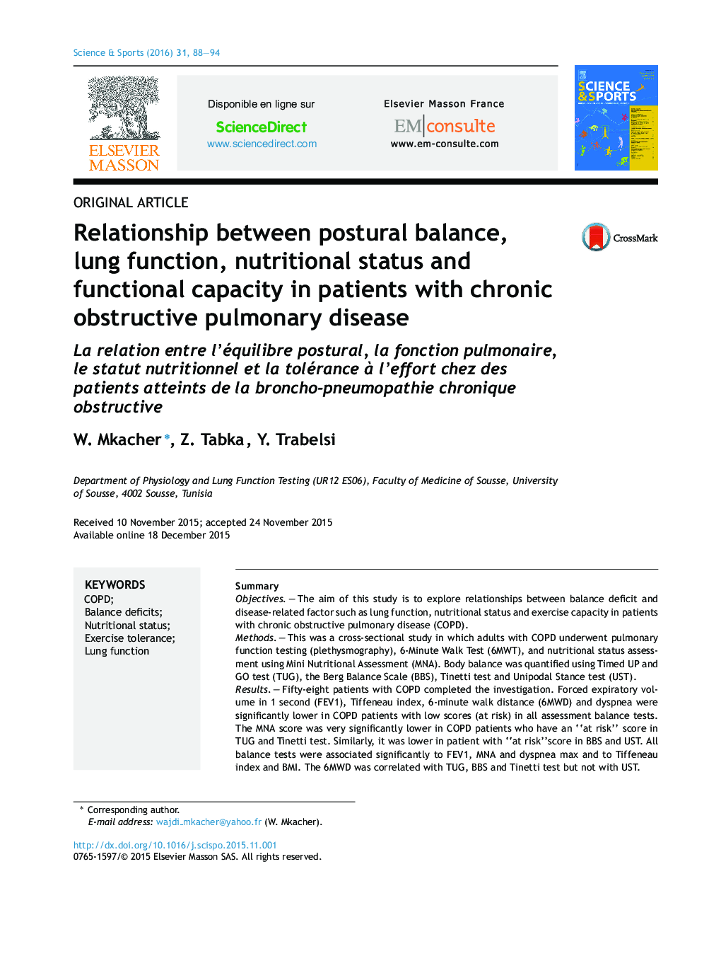 Relationship between postural balance, lung function, nutritional status and functional capacity in patients with chronic obstructive pulmonary disease