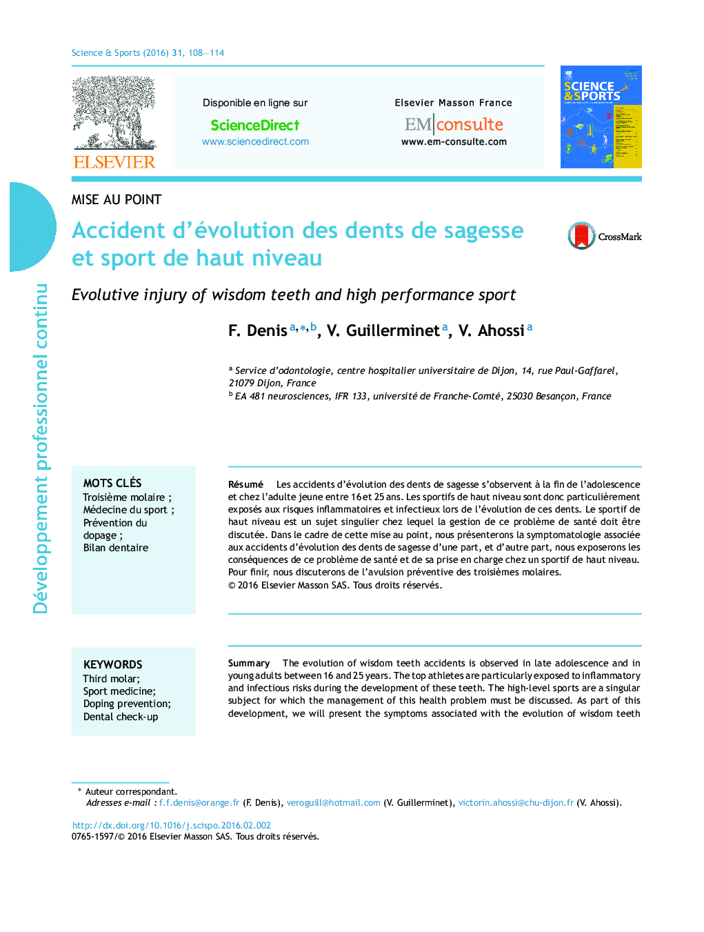 Accident d’évolution des dents de sagesse et sport de haut niveau