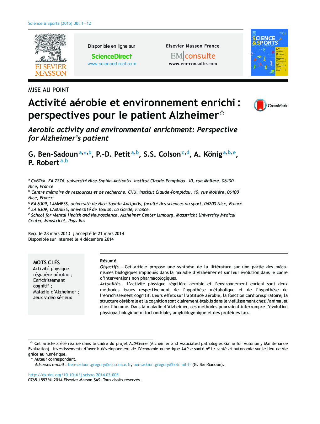 Activité aérobie et environnement enrichi : perspectives pour le patient Alzheimer 