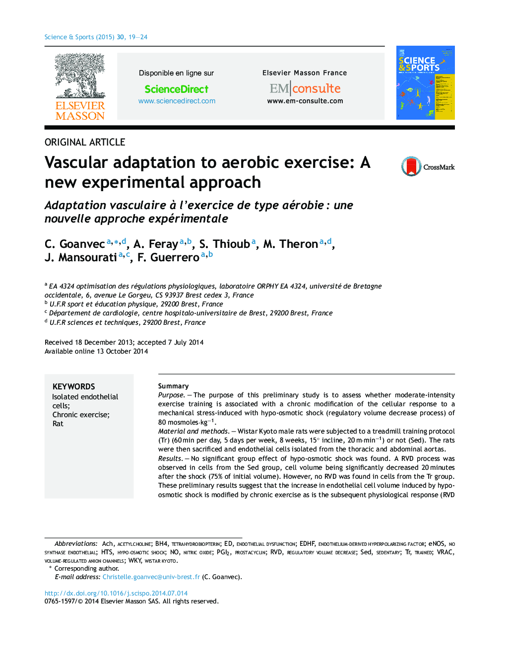 Vascular adaptation to aerobic exercise: A new experimental approach