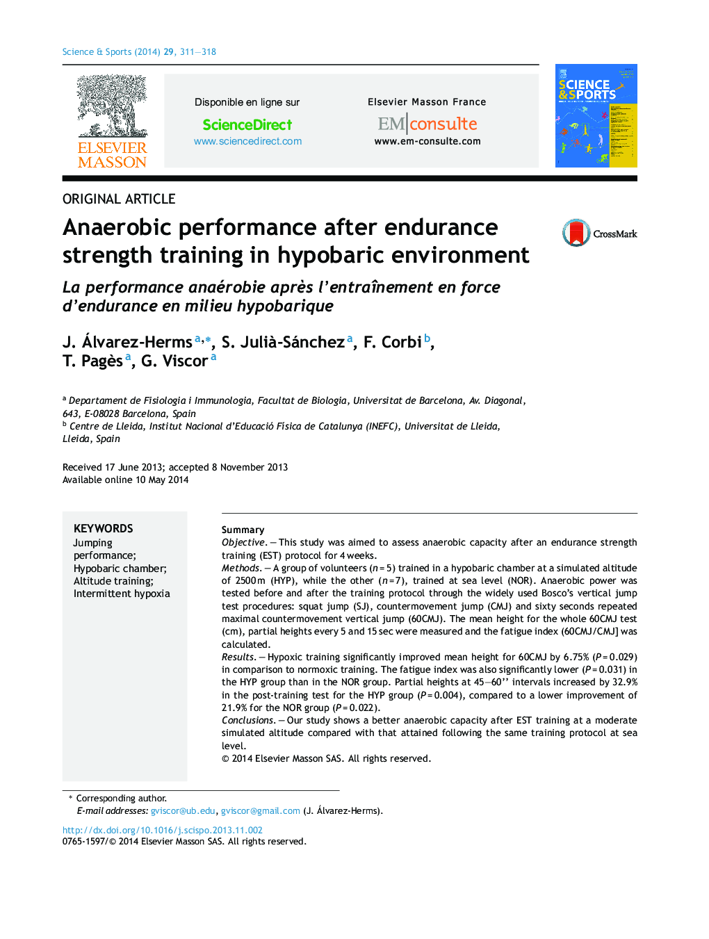 Anaerobic performance after endurance strength training in hypobaric environment