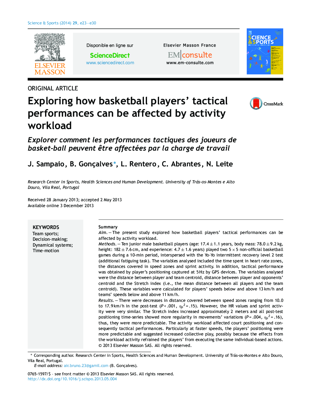 Exploring how basketball players’ tactical performances can be affected by activity workload