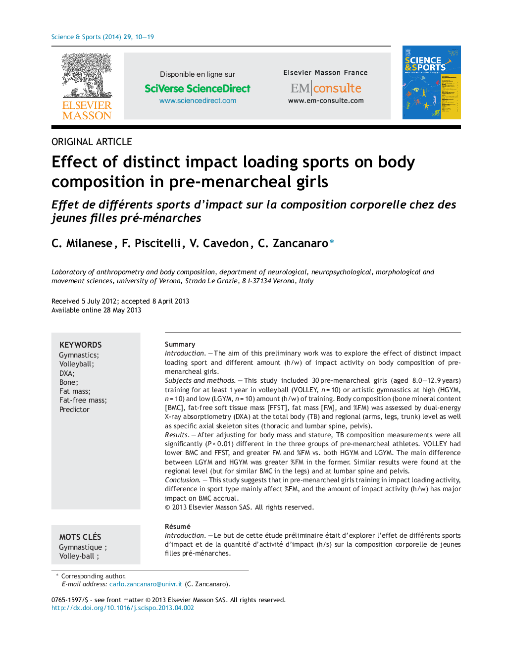 Effect of distinct impact loading sports on body composition in pre-menarcheal girls