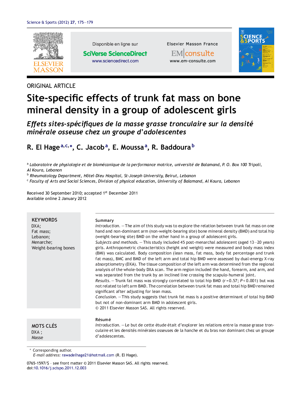 Site-specific effects of trunk fat mass on bone mineral density in a group of adolescent girls