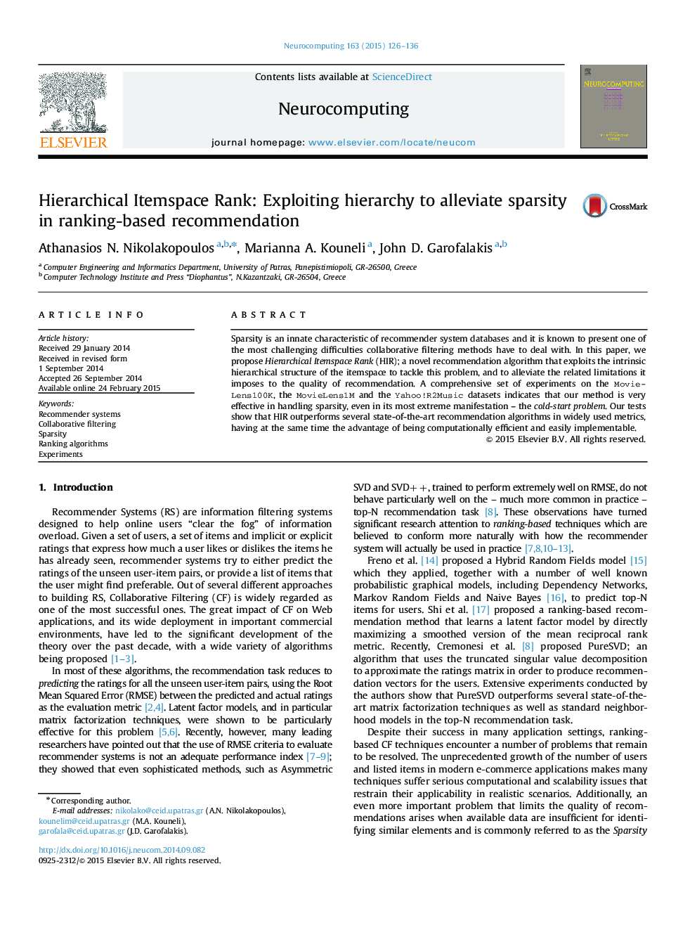 Hierarchical Itemspace Rank: Exploiting hierarchy to alleviate sparsity in ranking-based recommendation