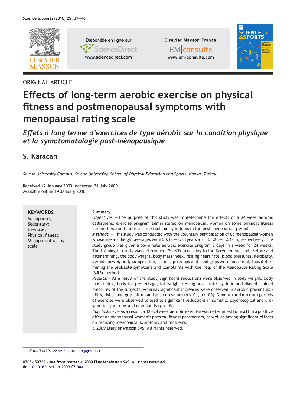 Effects of long-term aerobic exercise on physical fitness and postmenopausal symptoms with menopausal rating scale