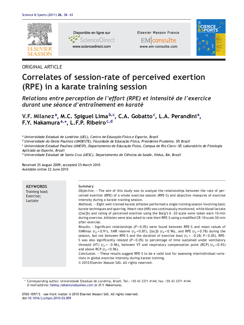 Correlates of session-rate of perceived exertion (RPE) in a karate training session