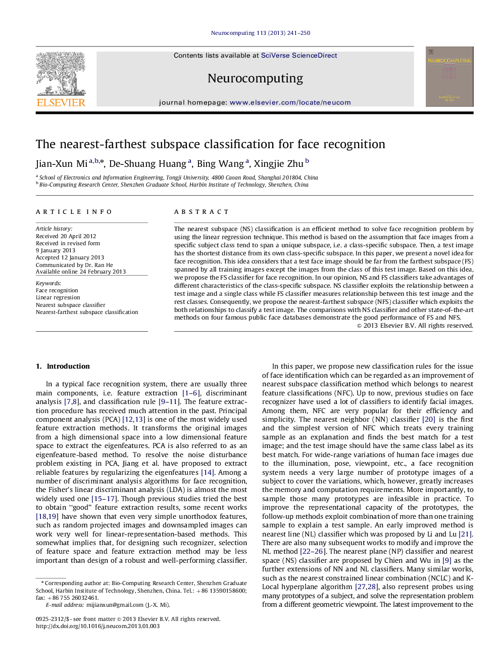 The nearest-farthest subspace classification for face recognition