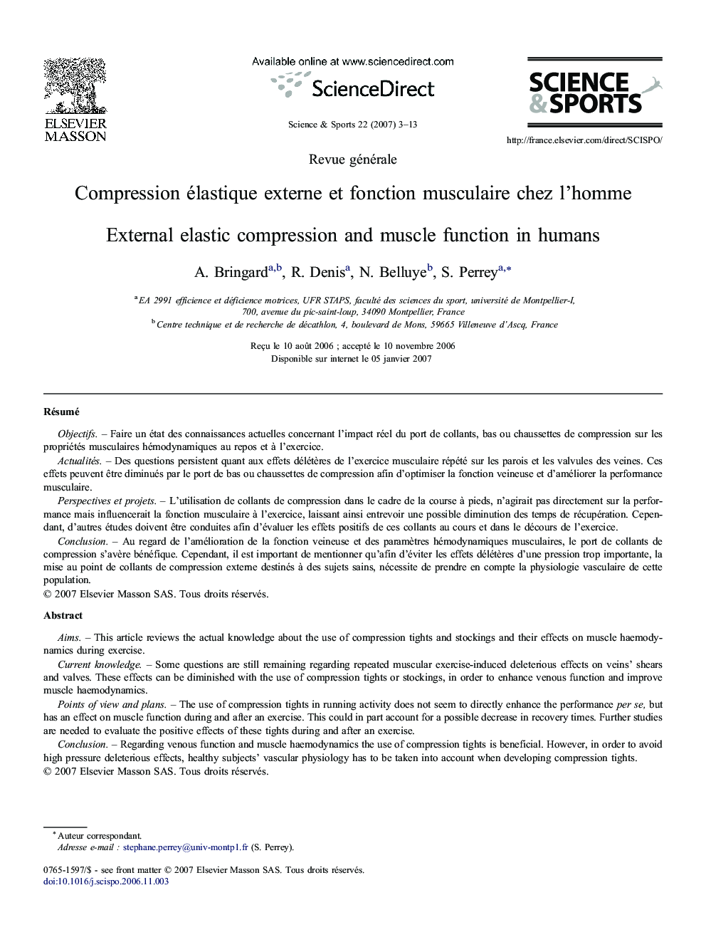 Compression élastique externe et fonction musculaire chez l'homme