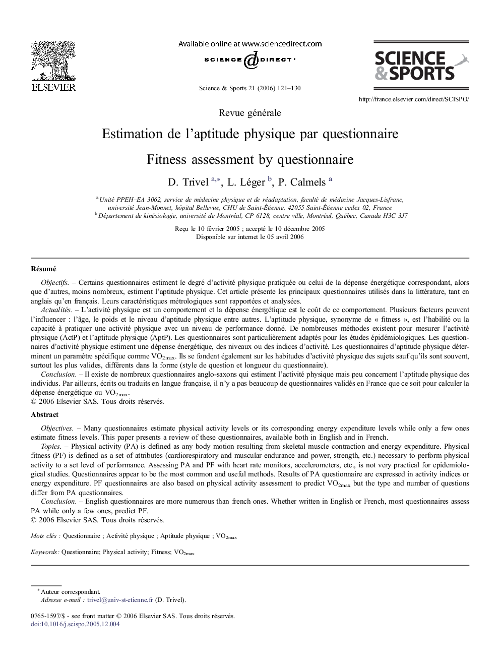 Estimation de l'aptitude physique par questionnaire