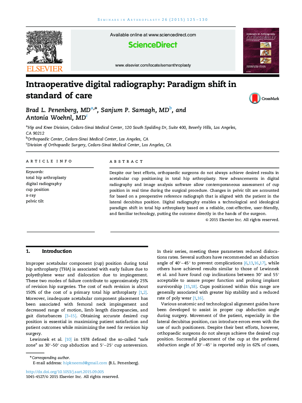 Intraoperative digital radiography: Paradigm shift in standard of care