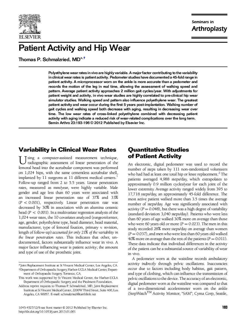 Patient Activity and Hip Wear 