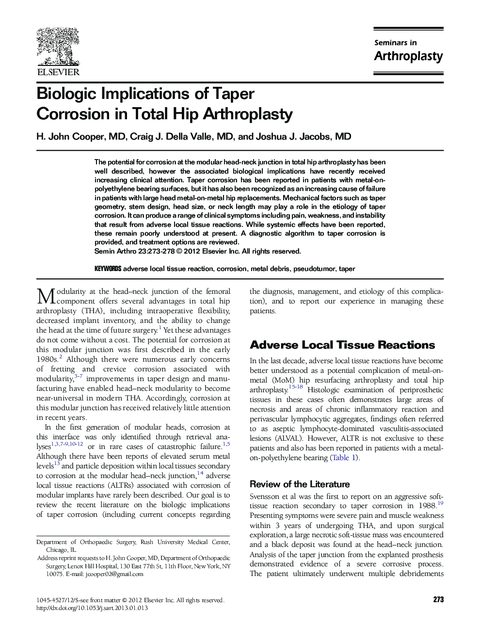 Biologic Implications of Taper Corrosion in Total Hip Arthroplasty