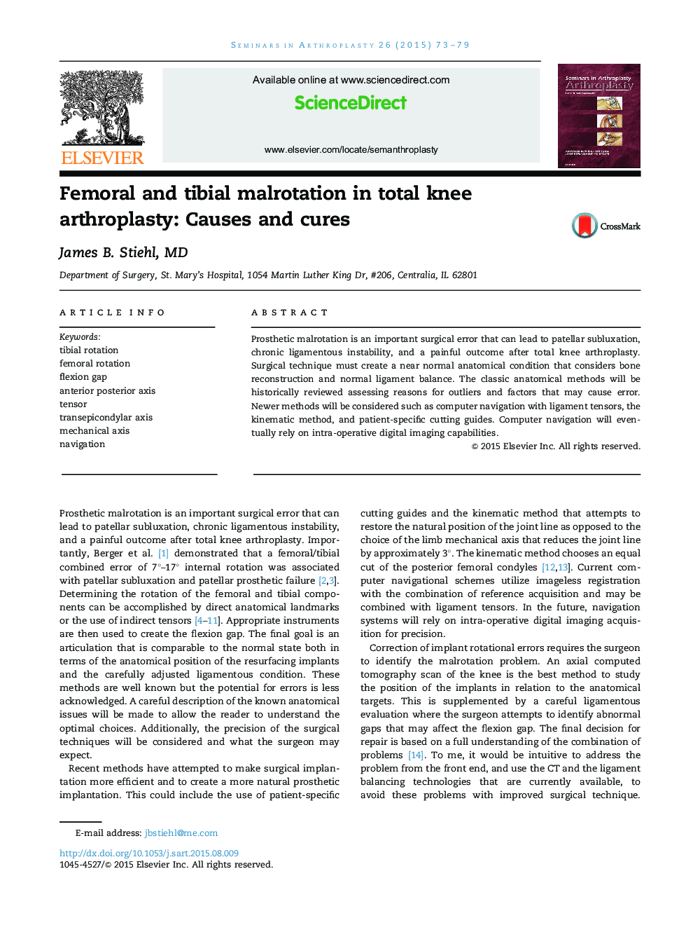 Femoral and tibial malrotation in total knee arthroplasty: Causes and cures