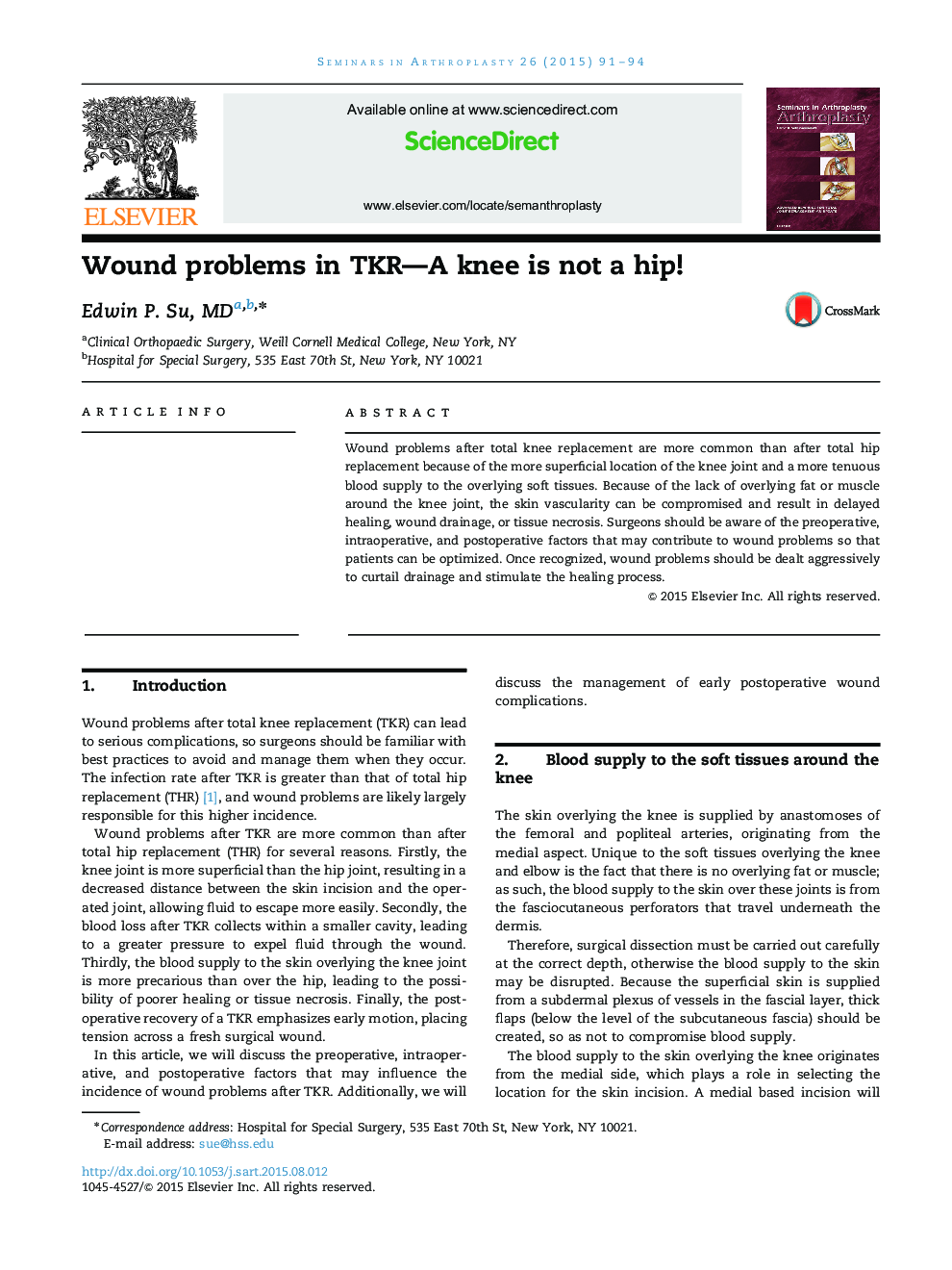 Wound problems in TKR—A knee is not a hip!