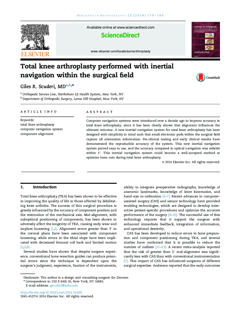 Total knee arthroplasty performed with inertial navigation within the surgical field 