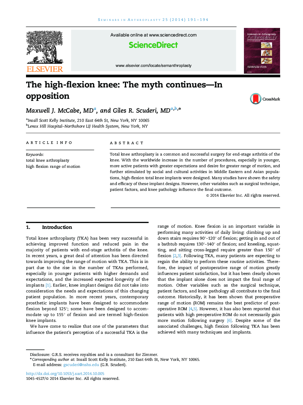 The high-flexion knee: The myth continues—In opposition 