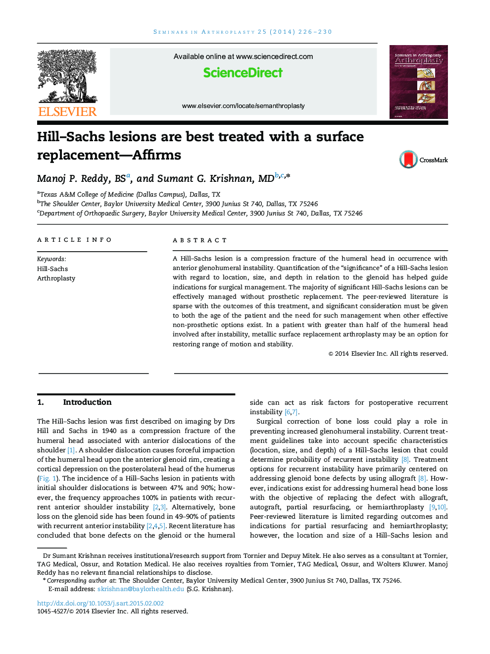 Hill–Sachs lesions are best treated with a surface replacement—Affirms 