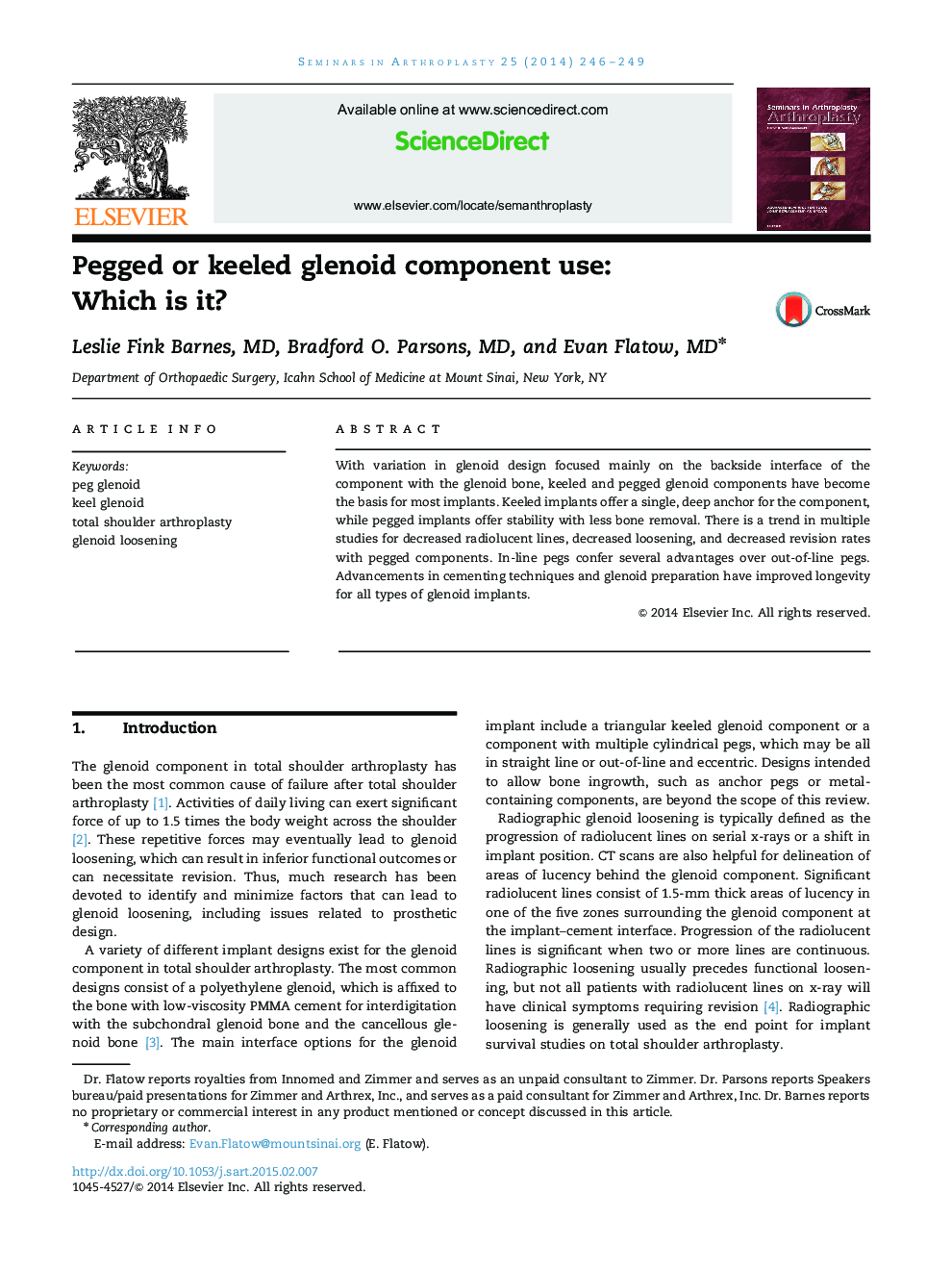 Pegged or keeled glenoid component use: Which is it? 