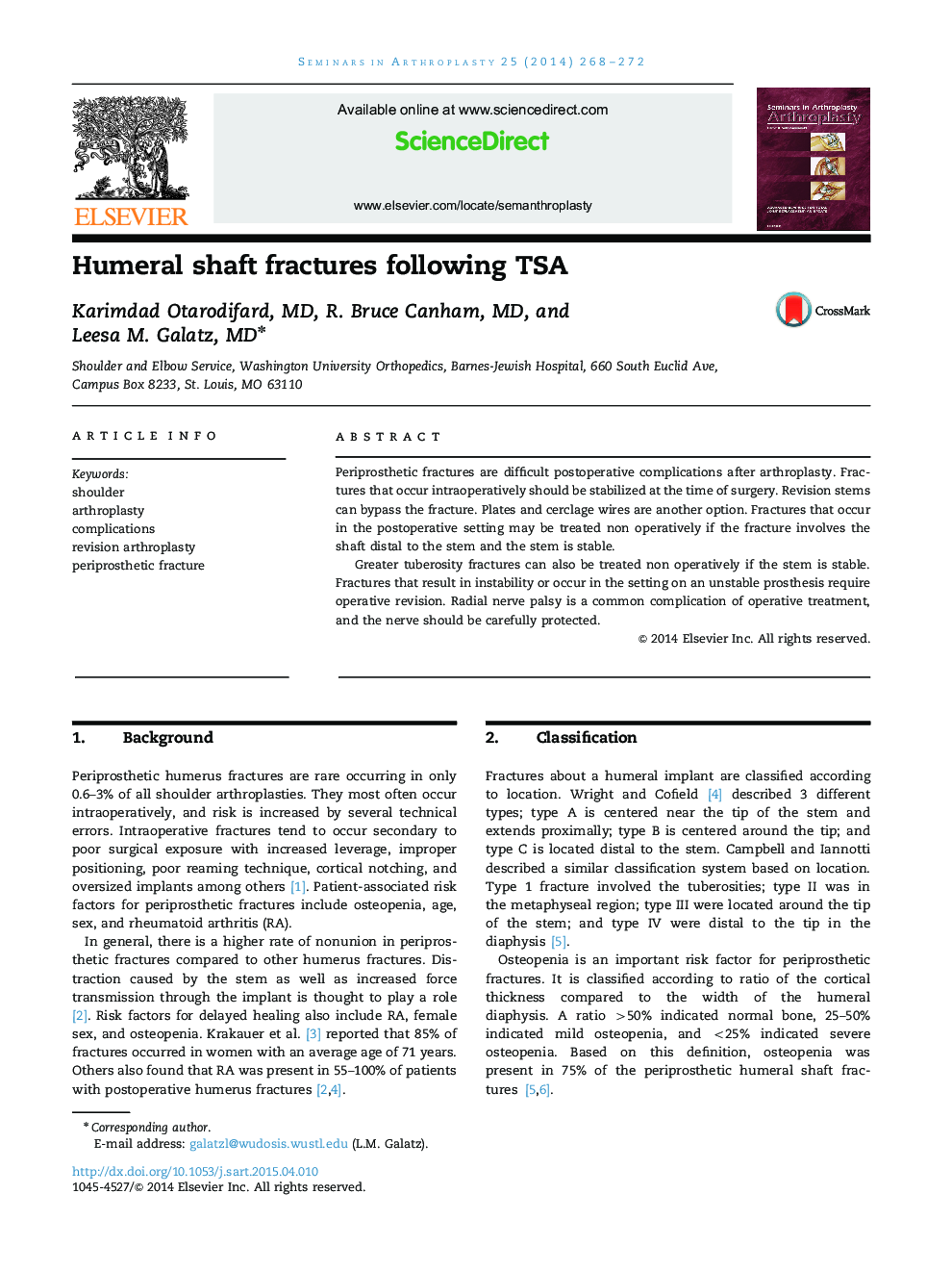 Humeral shaft fractures following TSA