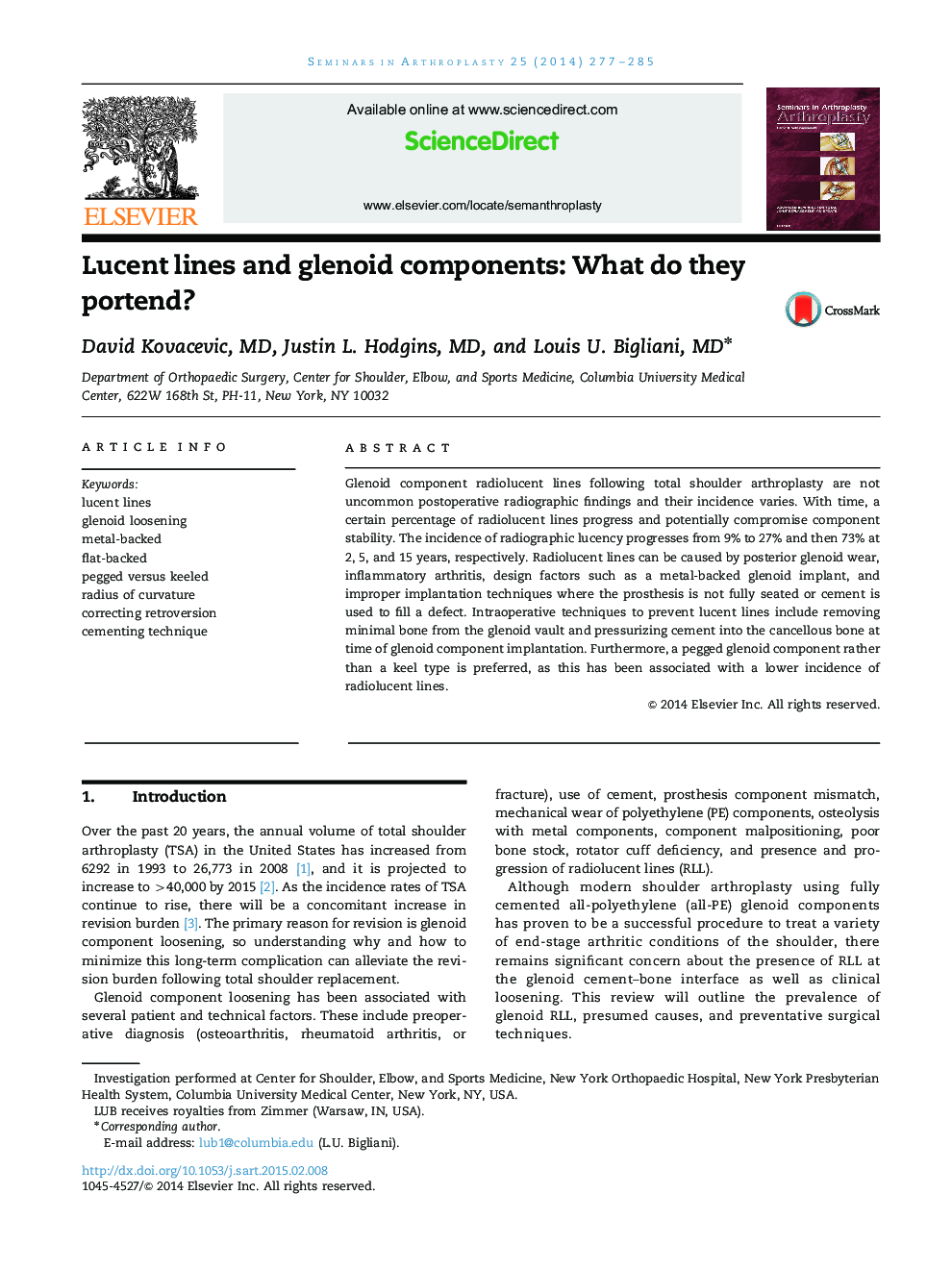 Lucent lines and glenoid components: What do they portend? 