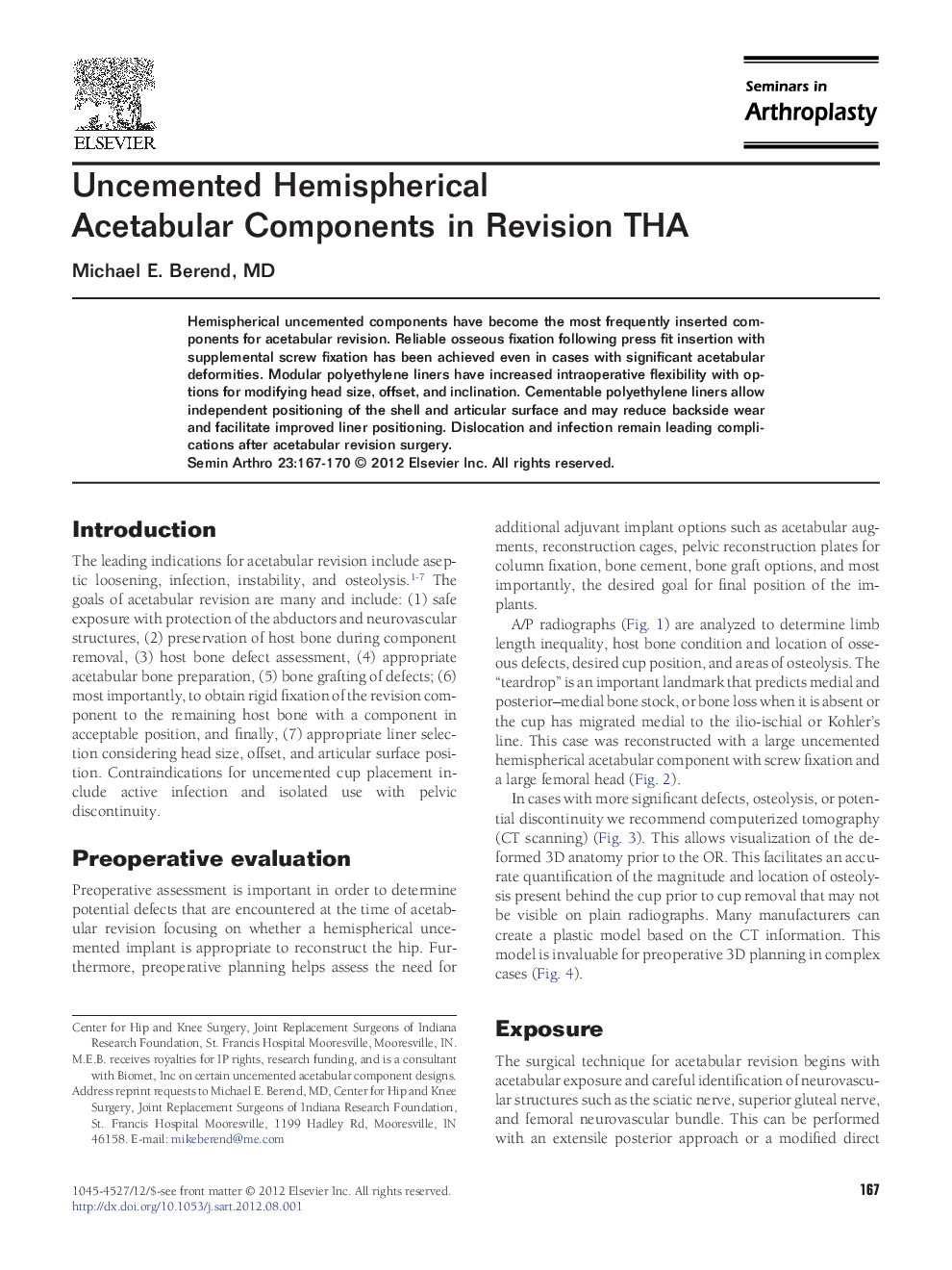 Uncemented Hemispherical Acetabular Components in Revision THA 