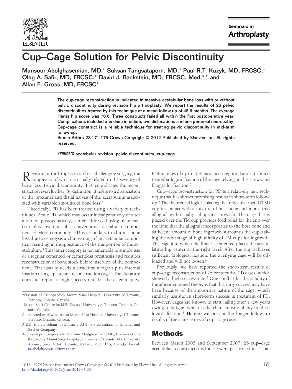 Cup–Cage Solution for Pelvic Discontinuity 