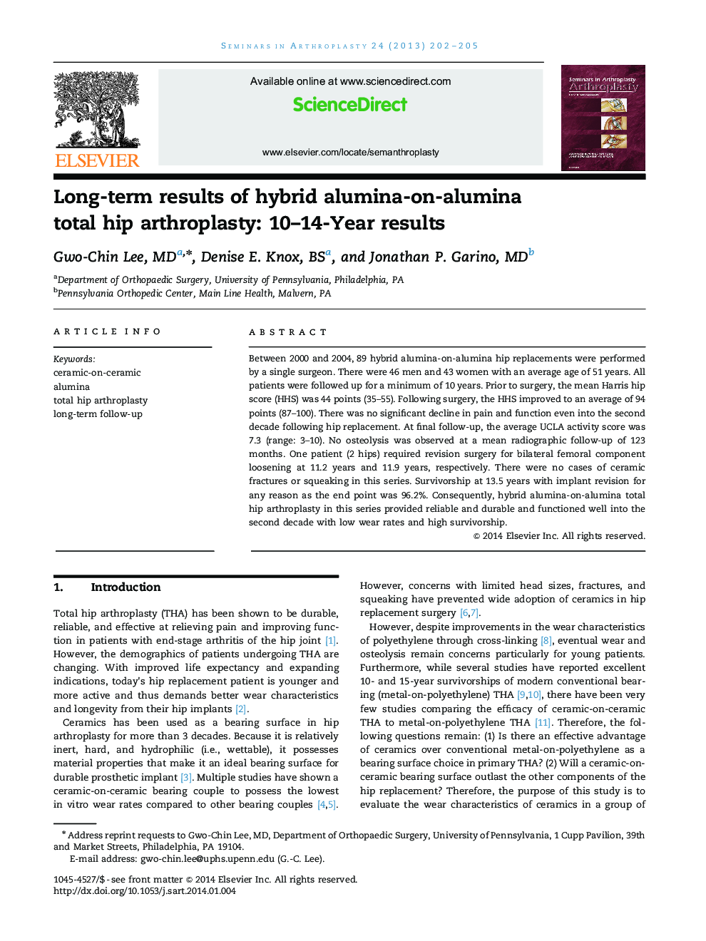 Long-term results of hybrid alumina-on-alumina total hip arthroplasty: 10–14-Year results