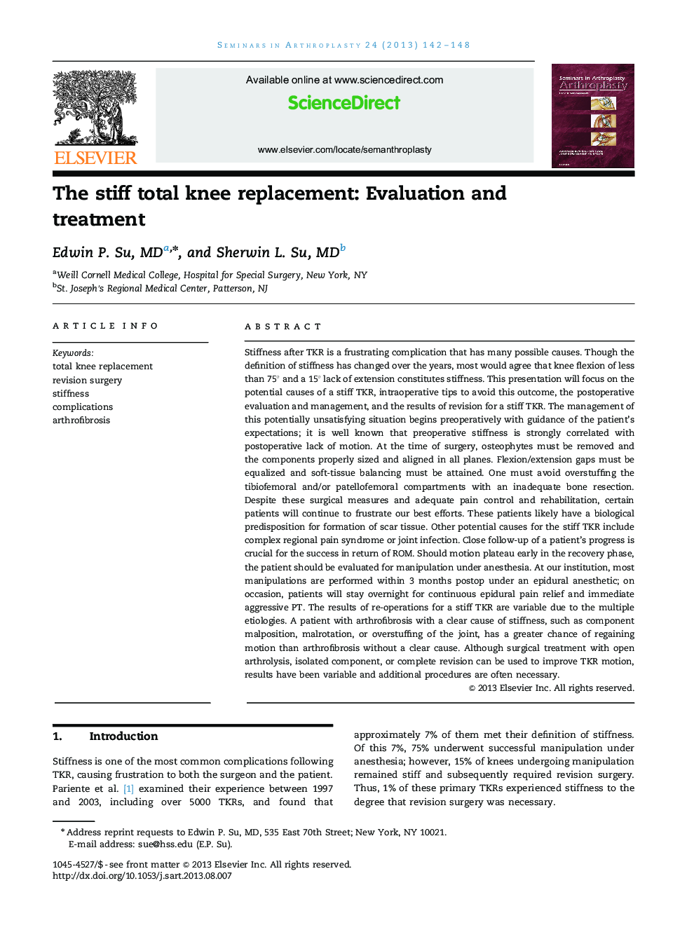 The stiff total knee replacement: Evaluation and treatment