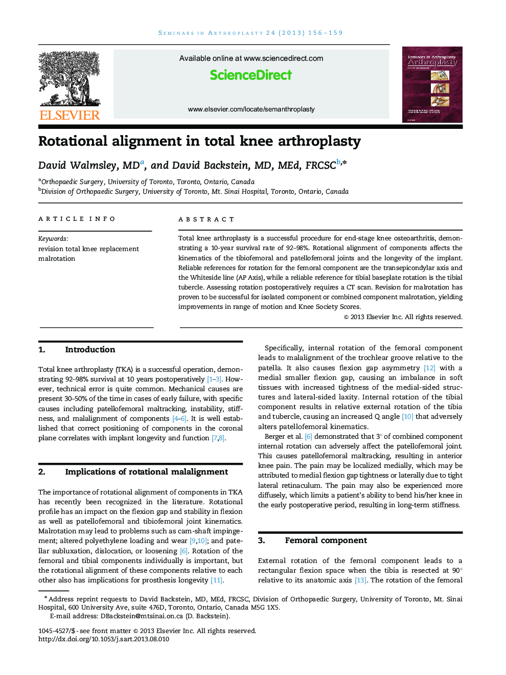 Rotational alignment in total knee arthroplasty