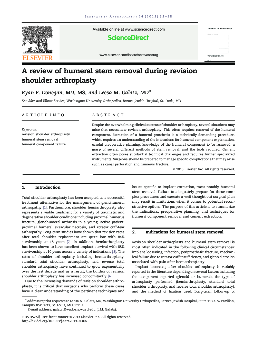 A review of humeral stem removal during revision shoulder arthroplasty