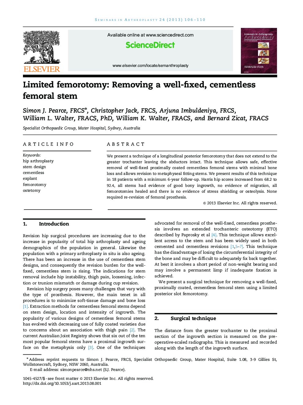 Limited femorotomy: Removing a well-fixed, cementless femoral stem