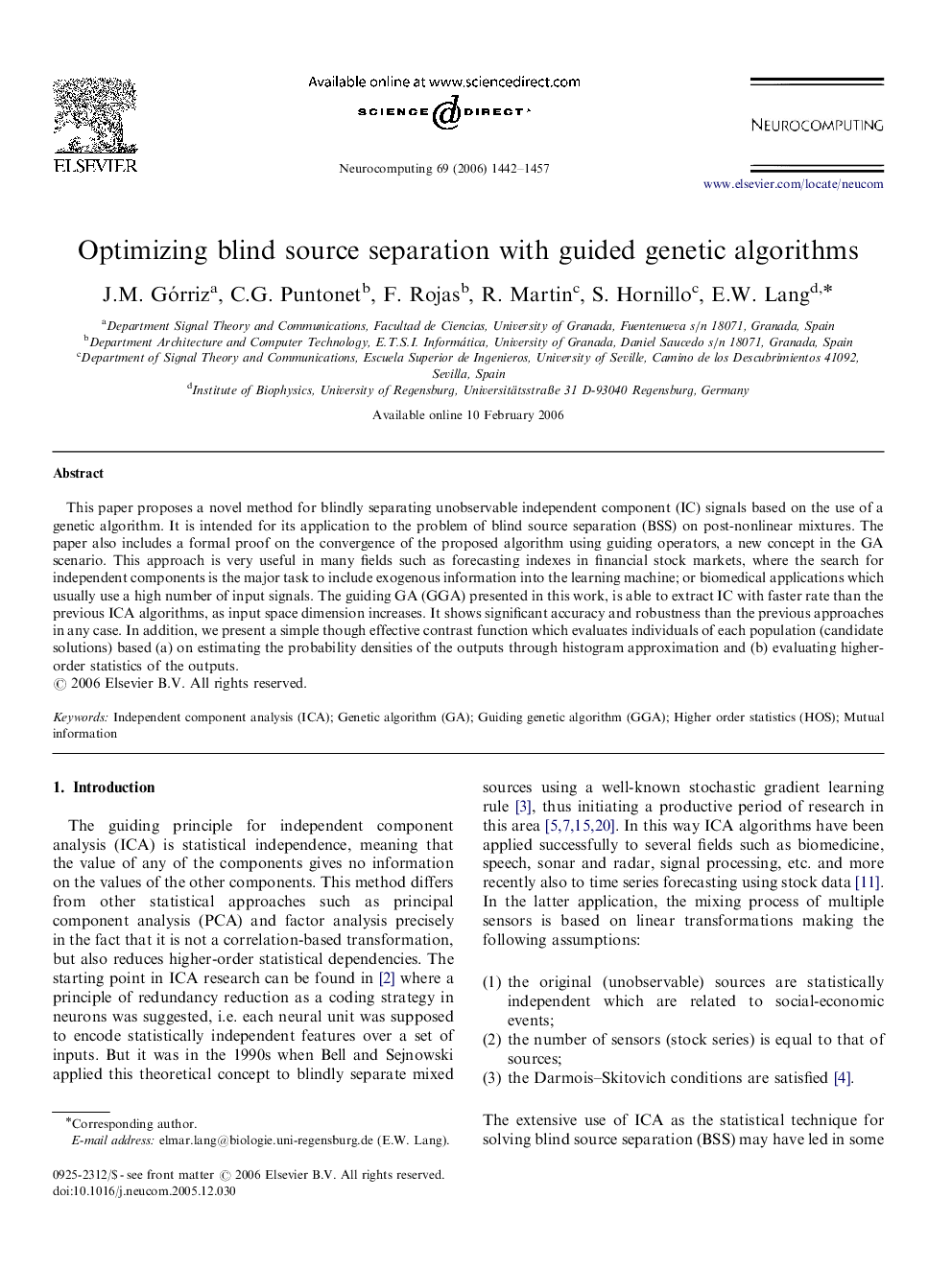 Optimizing blind source separation with guided genetic algorithms