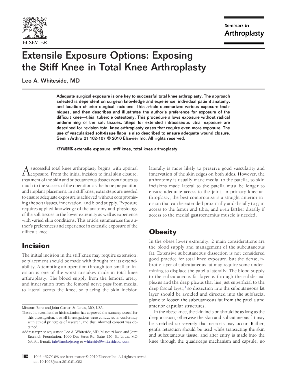 Extensile Exposure Options: Exposing the Stiff Knee in Total Knee Arthroplasty 