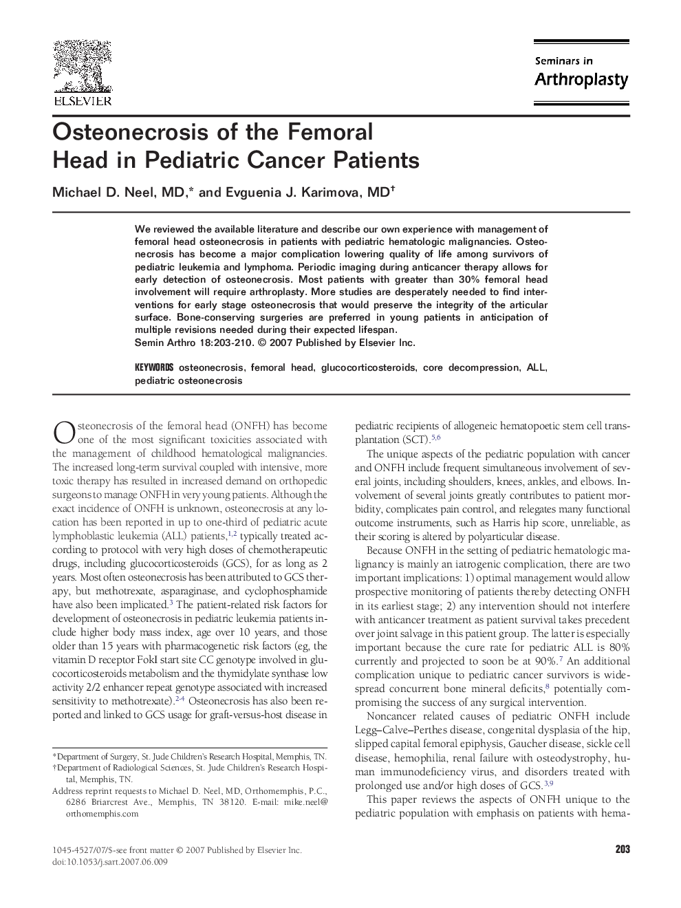 Osteonecrosis of the Femoral Head in Pediatric Cancer Patients