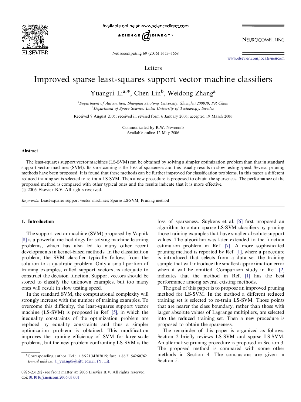 Improved sparse least-squares support vector machine classifiers