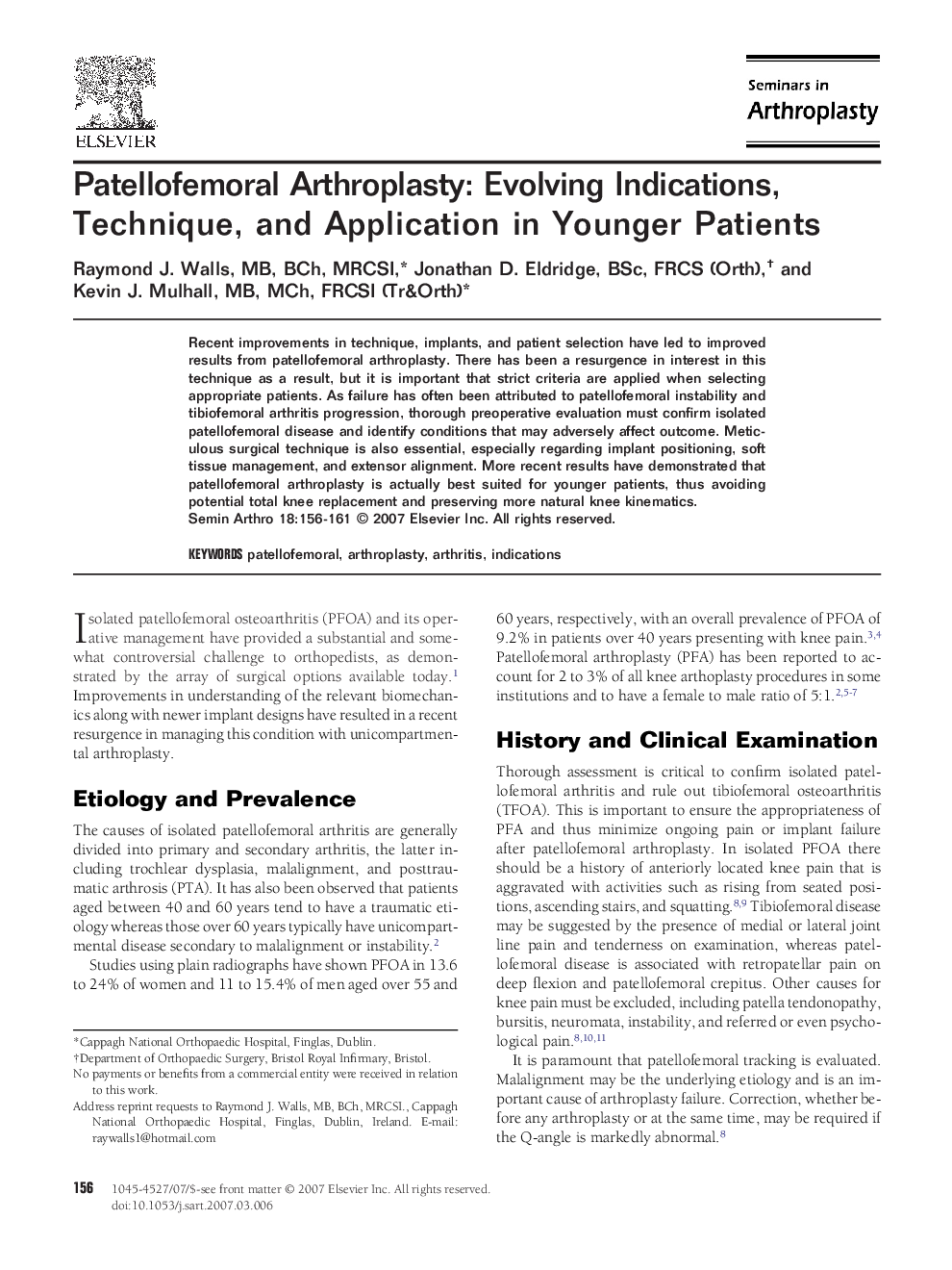 Patellofemoral Arthroplasty: Evolving Indications, Technique, and Application in Younger Patients 