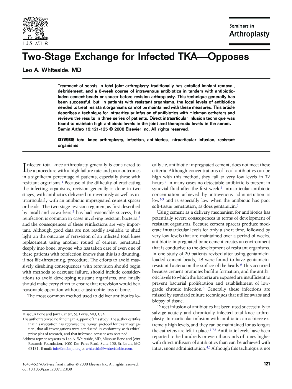 Two-Stage Exchange for Infected TKA-Opposes