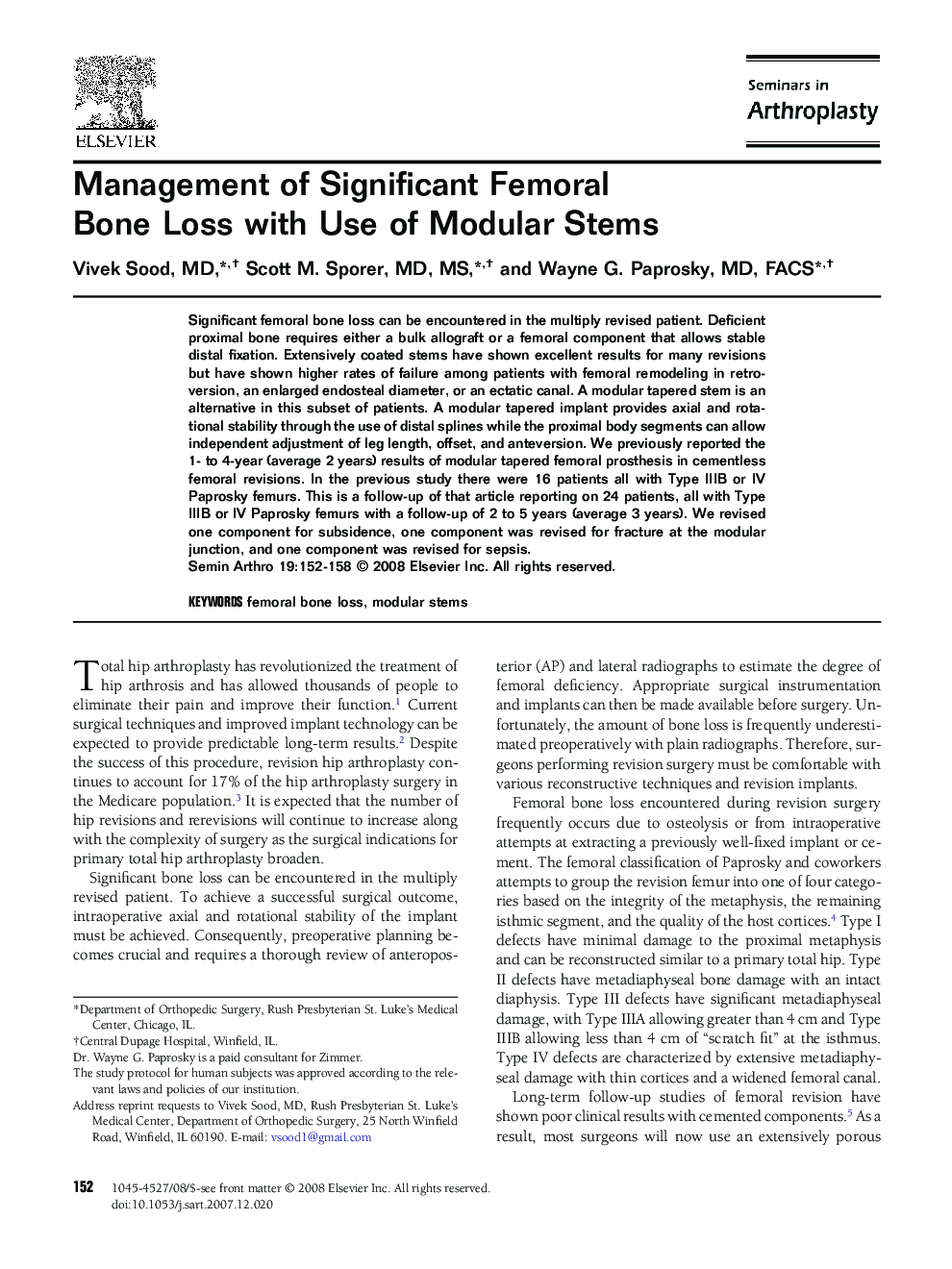 Management of Significant Femoral Bone Loss with Use of Modular Stems