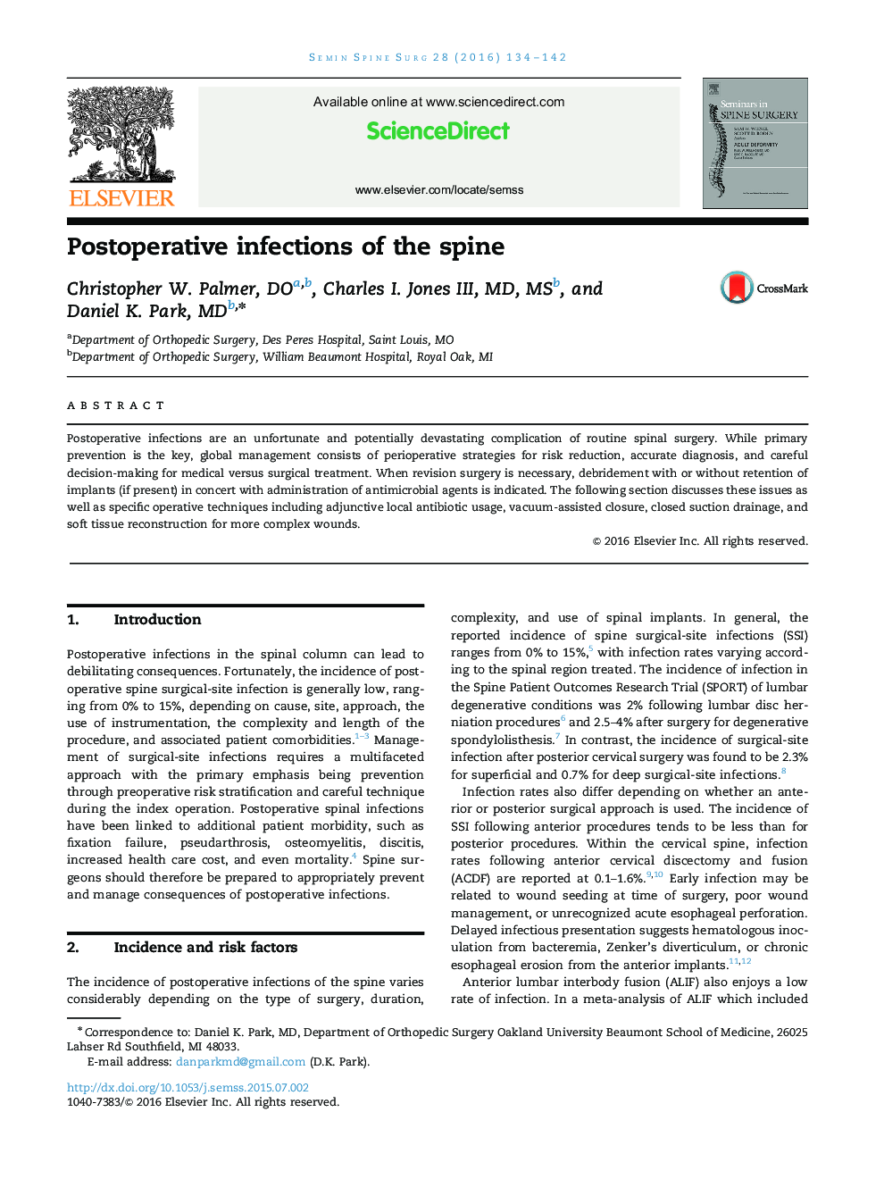 Postoperative infections of the spine