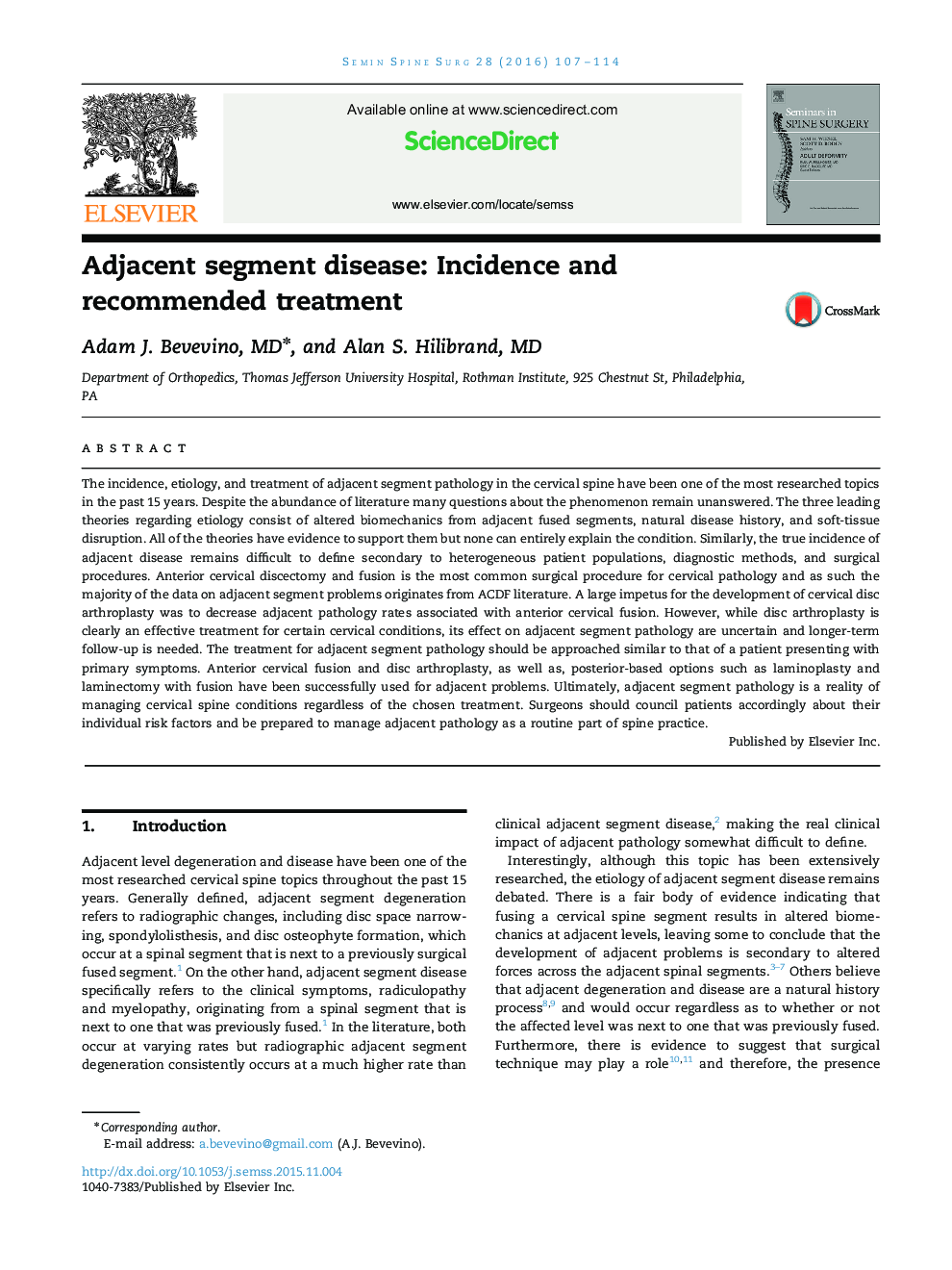 Adjacent segment disease: Incidence and recommended treatment