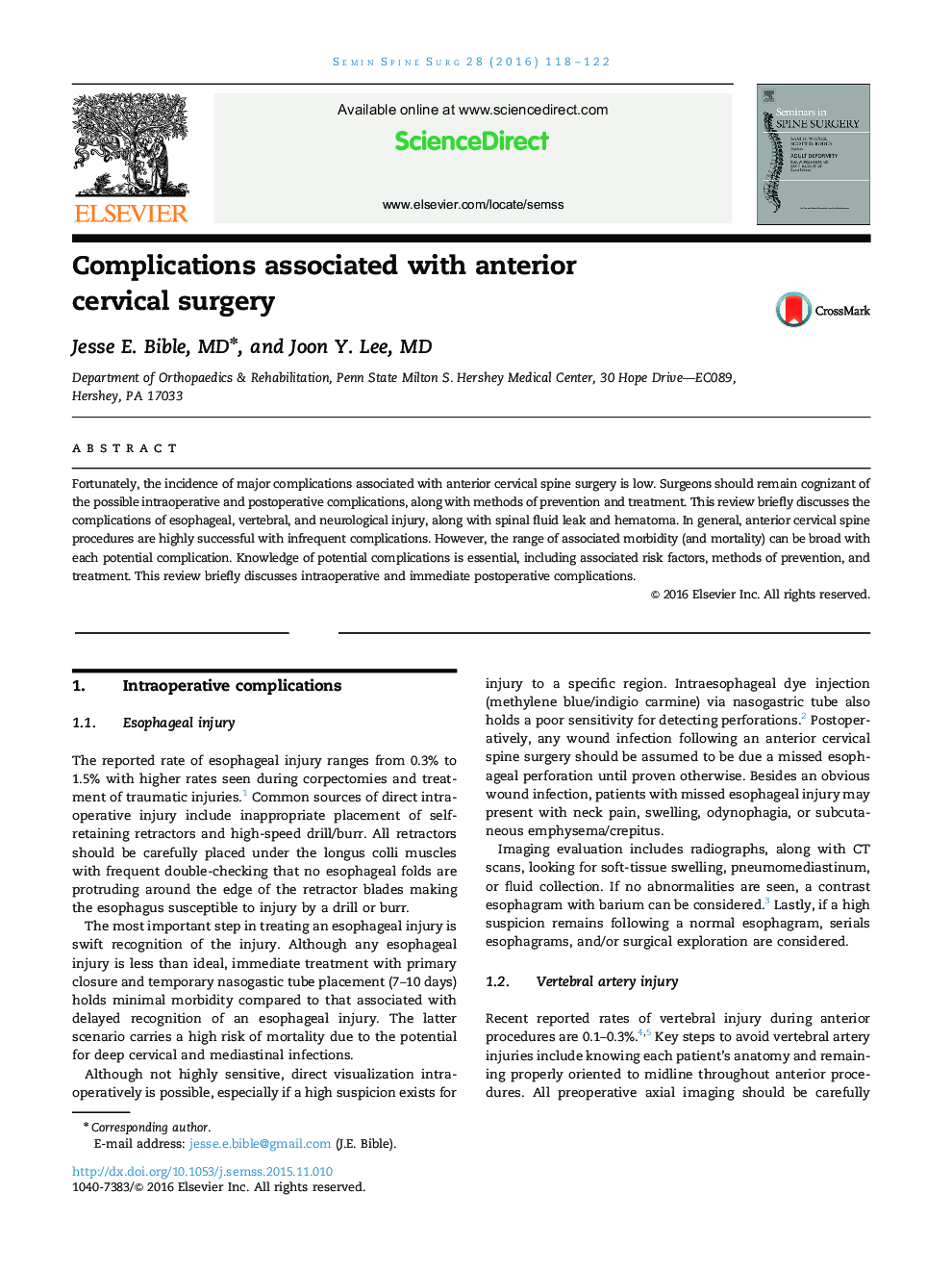 Complications associated with anterior cervical surgery