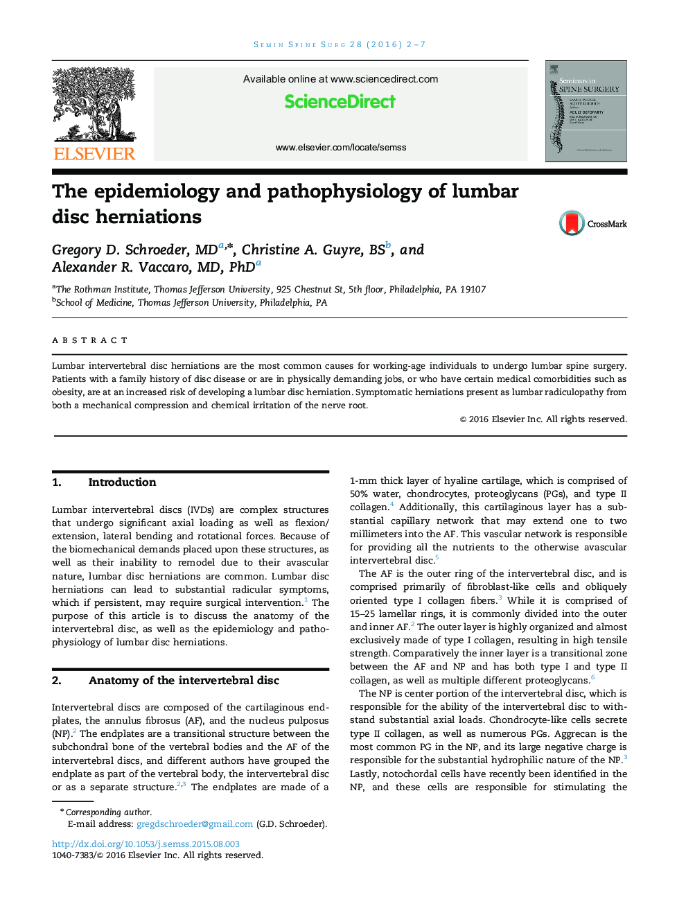 The epidemiology and pathophysiology of lumbar disc herniations